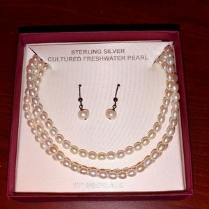 Pearl earrings and necklace